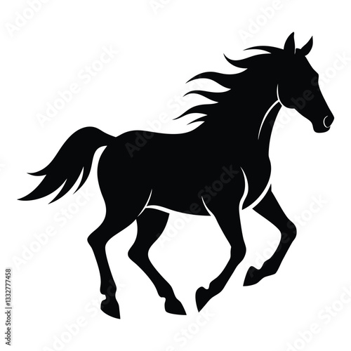 A silhouette of a running horse