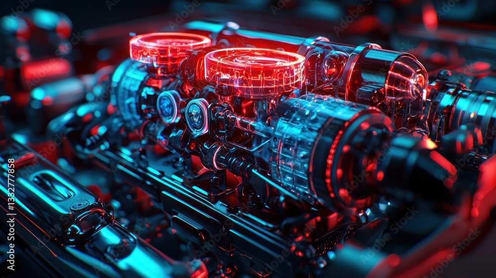 Futuristic Engine: A Symphony of Red and Blue Futuristic Engine: A Symphony of Red and Blue