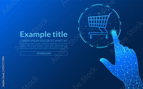Online shopping technology with cart with icon on blue technology background, e-commerce delivery