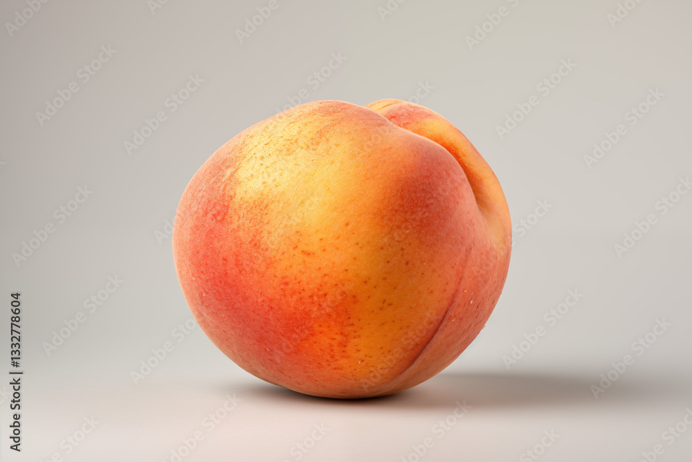 Fresh peach with a vibrant orange and yellow hue, showcasing a smooth surface and natural texture, isolated on a neutral background, suitable for food-related content. Fresh peach with a vibrant orange and yellow hue, showcasing a smooth surface and natural texture, isolated on a neutral background, suitable for food-related content.