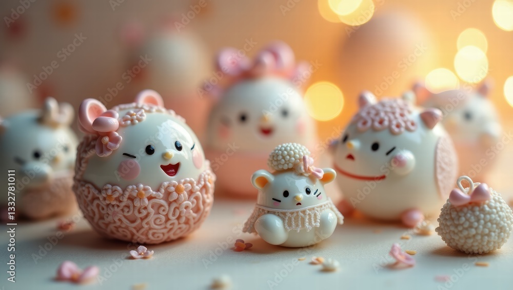 Obraz premium Charming ceramic animals with intricate designs and warm lighting decor