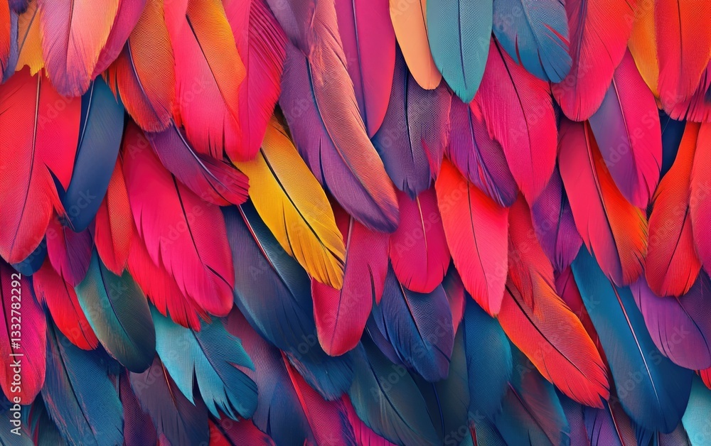 Fototapeta premium A scarlet macaw's bright red feathers, accented with blue and yellow, show the tropical bird's colorful beauty