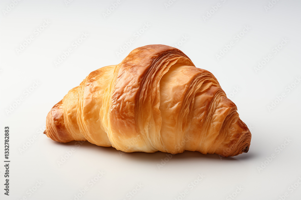 Close-up of a freshly baked croissant on a minimalistic background, showcasing its flaky texture and golden color, ideal for food-related projects. Close-up of a freshly baked croissant on a minimalistic background, showcasing its flaky texture and golden color, ideal for food-related projects.