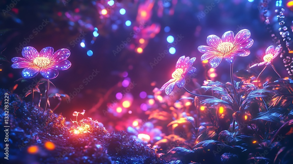 High-tech garden with illuminated flowers and futuristic lighting high resolution wallpaper High-tech garden with illuminated flowers and futuristic lighting high resolution wallpaper