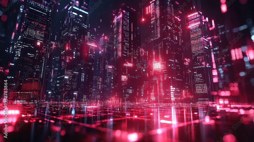 Obraz premium Neon Cyberpunk Cityscape: A Futuristic Digital Metropolis