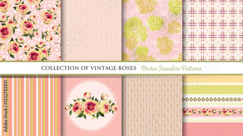 Vintage roses collection. Luxury seamless pattern design. Color and pattern combination variants