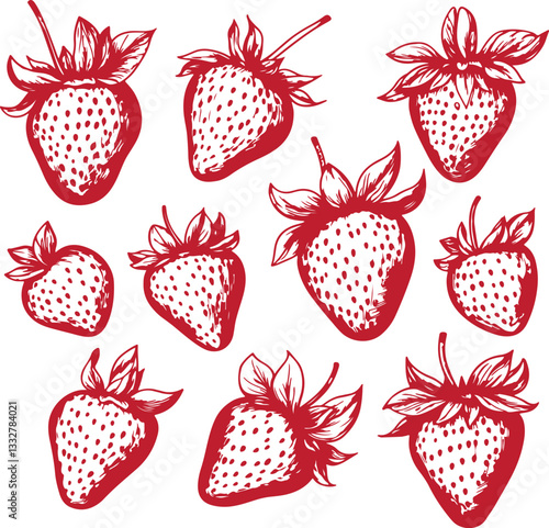 set of strawberry rubber stamps
