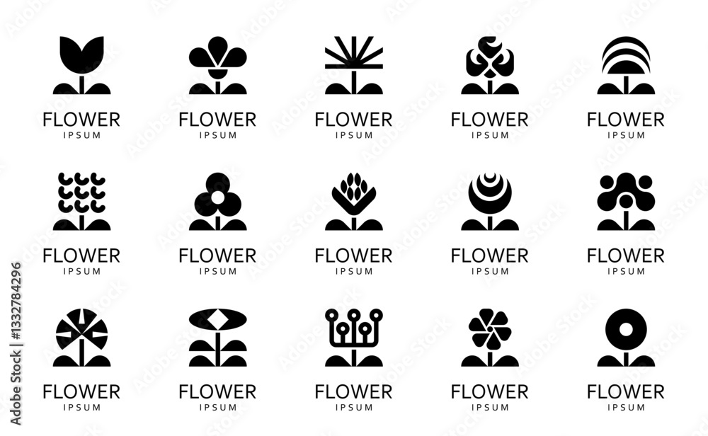Obraz premium Flowers logos collection. Geometrical abstract logos. Floral ornament Icon