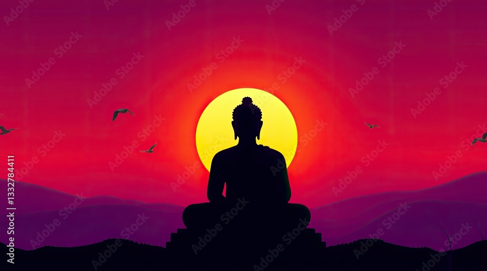 Serene Buddha Silhouette at Sunset Meditation Art Print Serene Buddha Silhouette at Sunset Meditation Art Print