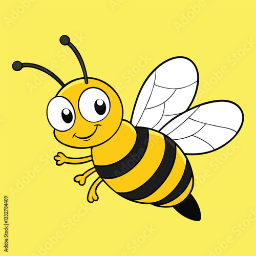 Cartoon happy flying bee with big kind eyes. Bee Clipart