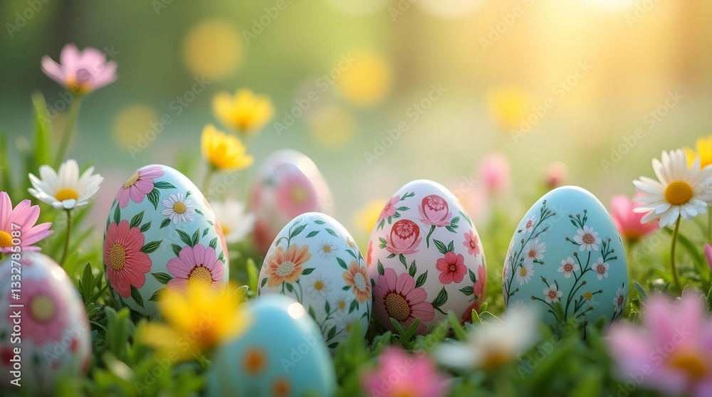 easter eggs on green grass easter eggs on green grass