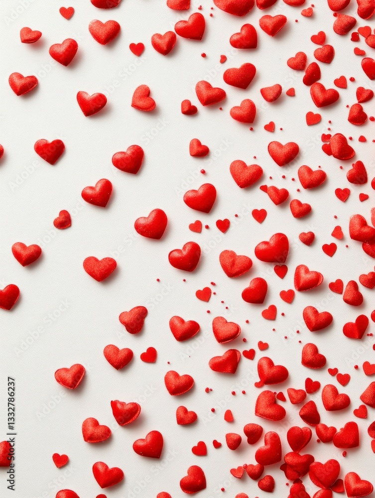 Scattered Red Hearts on White Background Love and Valentine's Day Scattered Red Hearts on White Background Love and Valentine's Day