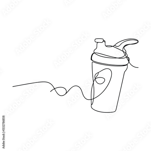 Single Line Drawing of a Protein Shaker Bottle for Fitness