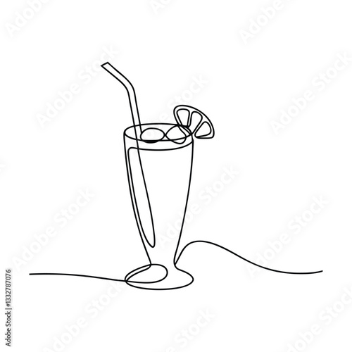 Single Line Drawing of Refreshing Summer Cocktail Drink