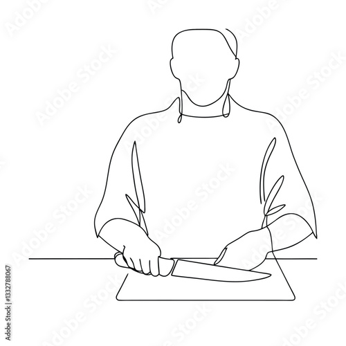 Chefs SingleLine Drawing Knife Skills, Culinary Art, Food Preparation