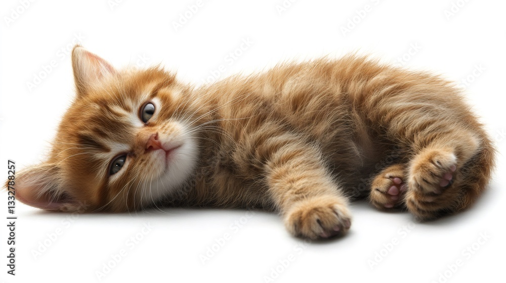 Ginger kitten lying on white background Ginger kitten lying on white background