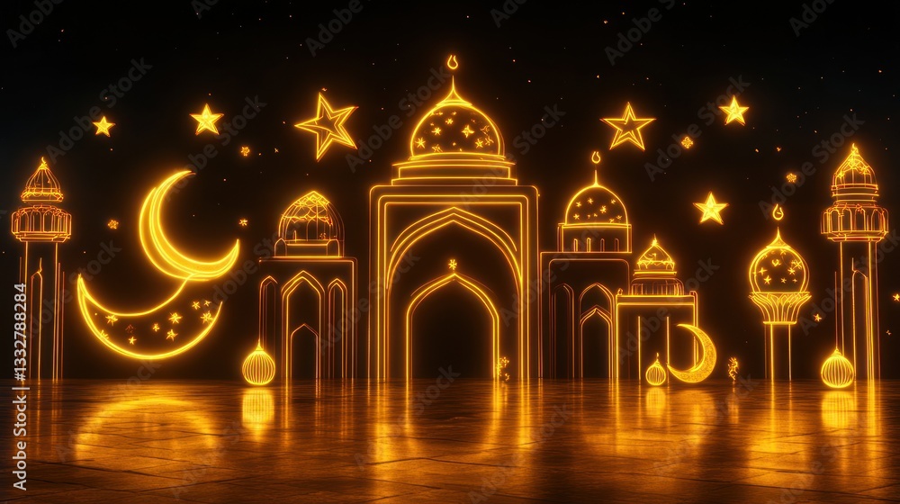 Obraz premium Glowing Mosque Night Festive Ramadan