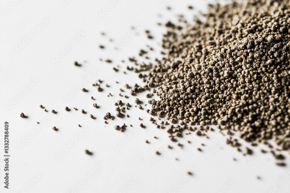 Up view of scattered gunpowder grains on a white surface Generative AI Up view of scattered gunpowder grains on a white surface Generative AI