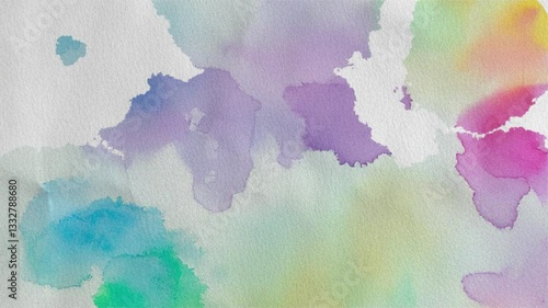 Watercolor Paint Blooming on Textured White Paper Animation, A delicate animation showcasing watercolor pigments gradually spreading and blending on textured white paper, creating a serene

