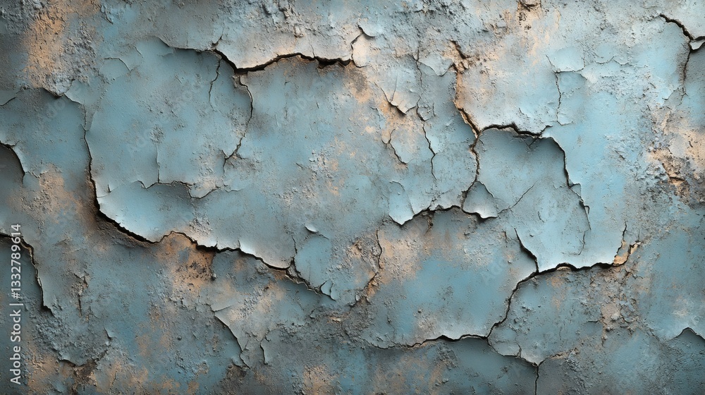 Fototapeta premium Cracked wall showing decaying blue paint and plaster