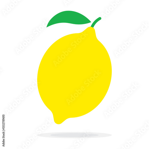 Fresh lemon fruit. A whole lemon. Yellow citrus isolated on white background. lemon icon for lemonade juice, vitamin C.Ideal for emblem natural product, farmers market, cosmetic. Vector illustration