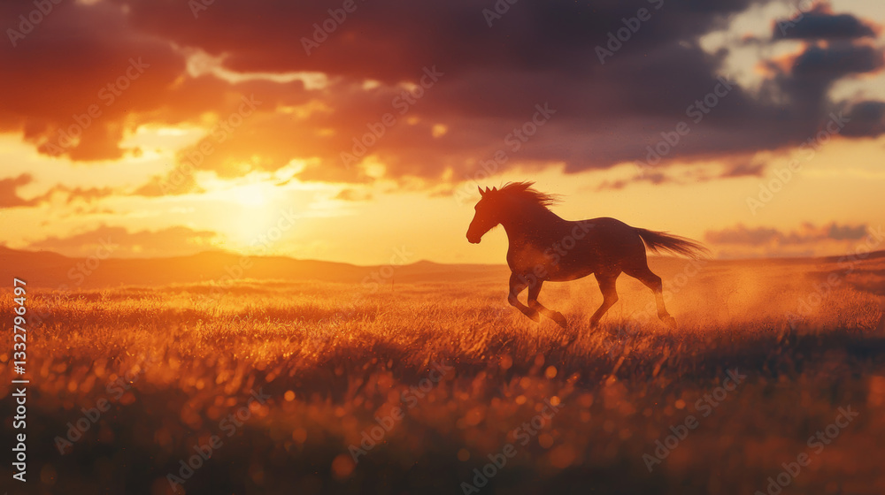 Horse in Motion at Dusk with Dramatic Sky Horse in Motion at Dusk with Dramatic Sky
