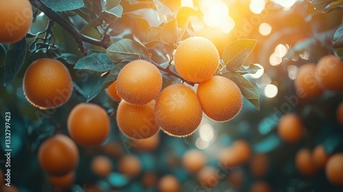 Golden Hour Oranges: A Vibrant Citrus Orchard bathed in Sunlight