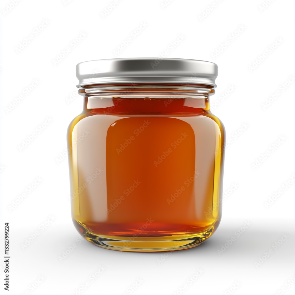 High-Quality 3D Rendering of a Glass Jar Filled with Orange Jam on a White Background High-Quality 3D Rendering of a Glass Jar Filled with Orange Jam on a White Background