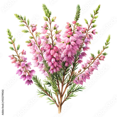 Watercolor heather flower isolated on transparent background