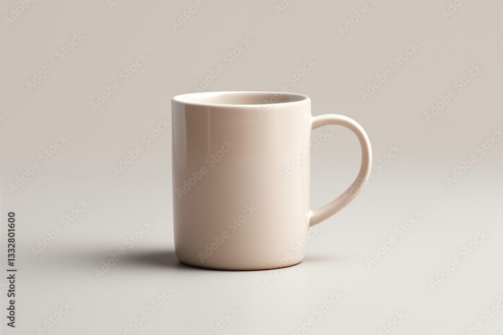 A minimalist beige ceramic mug placed on a soft surface, perfect for coffee or tea. Ideal for home or office beverage scenes. A minimalist beige ceramic mug placed on a soft surface, perfect for coffee or tea. Ideal for home or office beverage scenes.