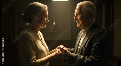 Elderly Couple Holding Hands Intimate Portrait Senior Love Gray Hair Romantic