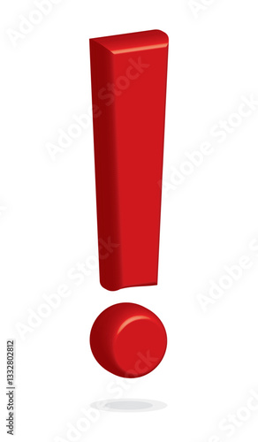 3d Red exclamation - caution icon vector design template. Red 3d exclamation warning sign, attention, alert symbol isolated on a white background.