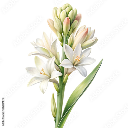 A elegant watercolor tuberose isolated on transparent background