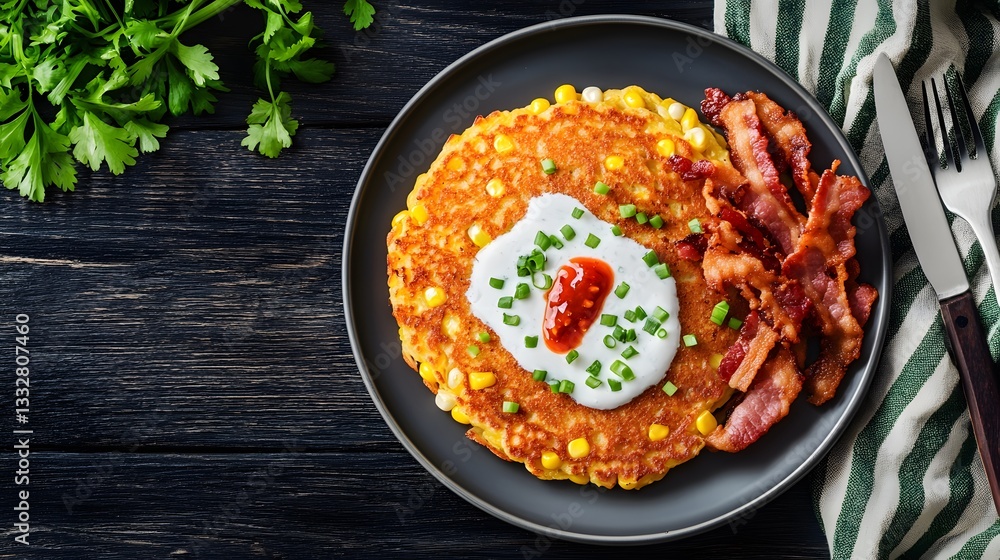 Delicious Corn Fritters with Bacon and Creamy Sauce Delicious Corn Fritters with Bacon and Creamy Sauce