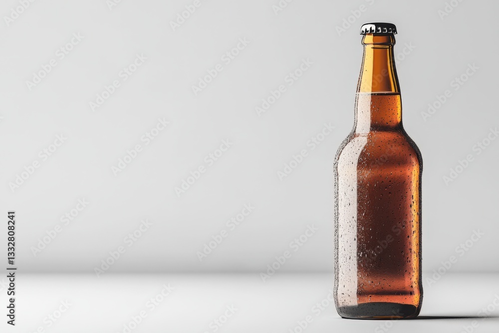 Chilled Amber Bottle with Water Drops on a Plain Background Chilled Amber Bottle with Water Drops on a Plain Background