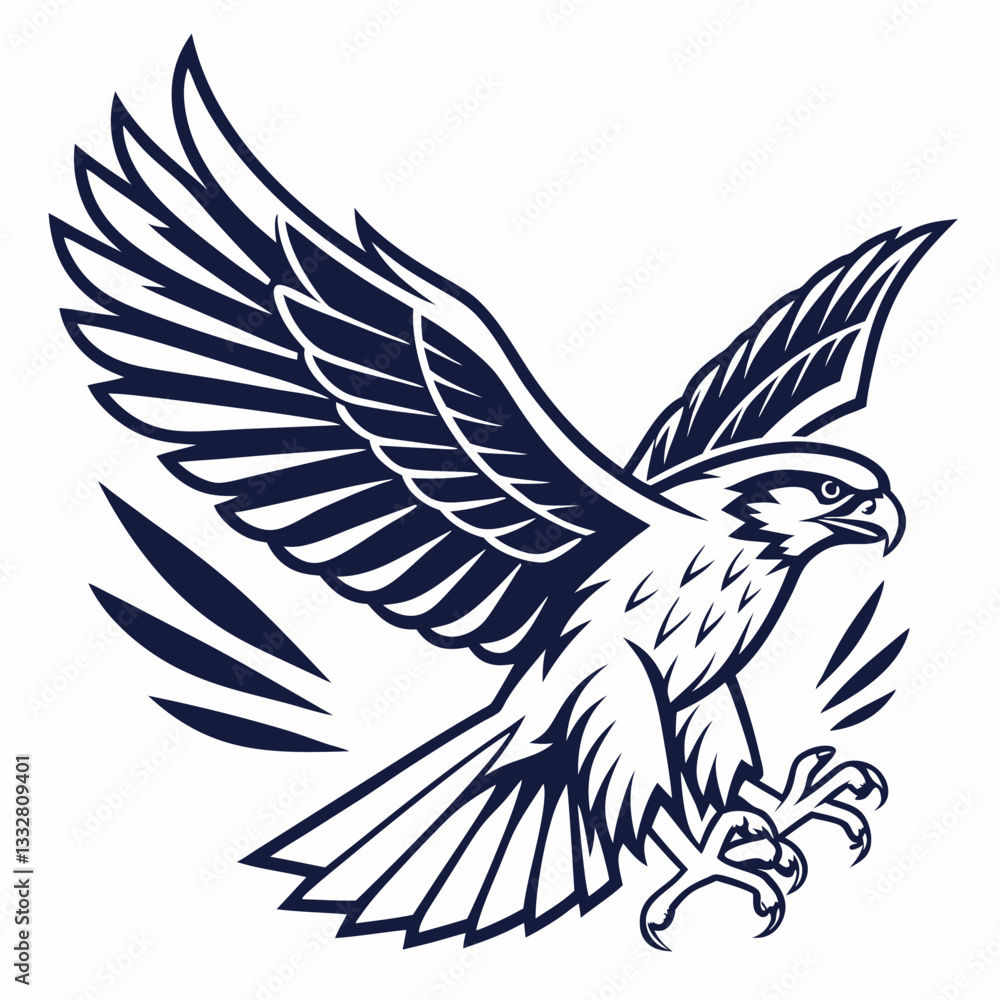 Obraz premium soaring eagle graphic: The image of a powerful eagle in flight, a symbol of freedom and strength, rendered in striking black and white, perfect for adding a touch of bold energy to any project.