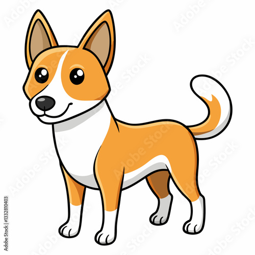 A vibrant cartoon illustration of a cheerful dog with perky ears and a wagging tail