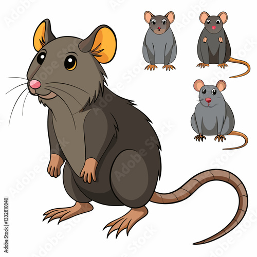 Rodent in illustration: This charming illustration showcases a group of cute cartoon rodents in a variety of poses, capturing the whimsical essence of these creatures.