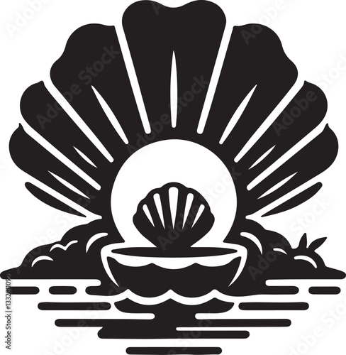 Close-Up of a Fresh Clam on Sandy Beach with Ocean Background