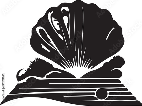 Close-Up of a Fresh Clam on Sandy Beach with Ocean Background