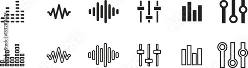 musical waves icon in flat, line style set. isolated on transparent background