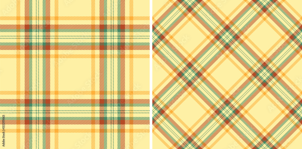 Dual pastel plaid patterns. Versatile seamless textures in soft yellow, orange, and green hues. Perfect for textile design, website backgrounds, or crafting projects. Dual pastel plaid patterns. Versatile seamless textures in soft yellow, orange, and green hues. Perfect for textile design, website backgrounds, or crafting projects.