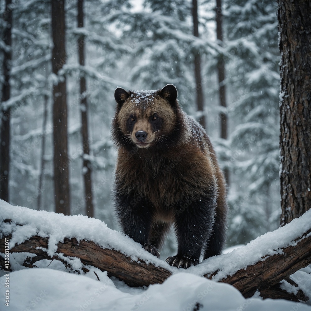 Obraz premium brown bear in snow