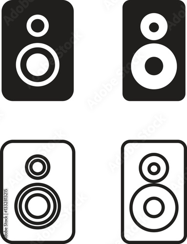 speaker icon in flat, line style set. isolated on transparent background