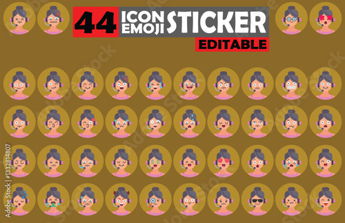 Collection of call center agent emoji stickers with various facial expressions