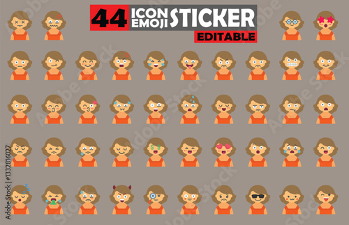 Diverse Emoji Set: Cartoon Girl Avatars for Digital Communication, Editable Graphics