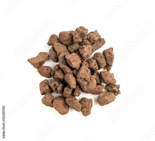 Volcano Stone Isolated, Red Volcanic Pumice, a Cold Piece of Lava, Basalt Extrusive Igneous Rock photo