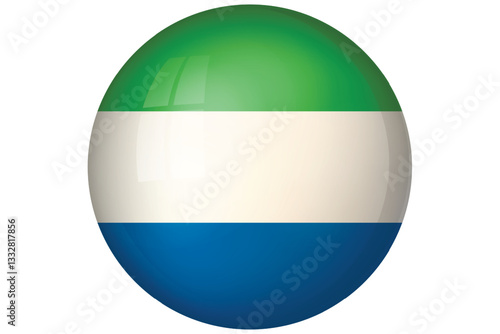 Flag of Sierra Leone. National symbol in official colors. Template icon. Abstract vector background. Round glass light ball, 3D big bubble, sphere.