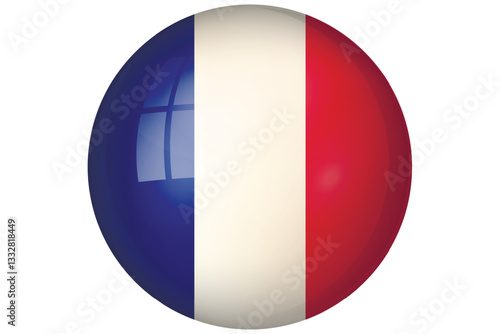 Flag of France. French national symbol in official colors. Template icon. Abstract vector background. Round glass light ball, 3D big bubble, sphere.