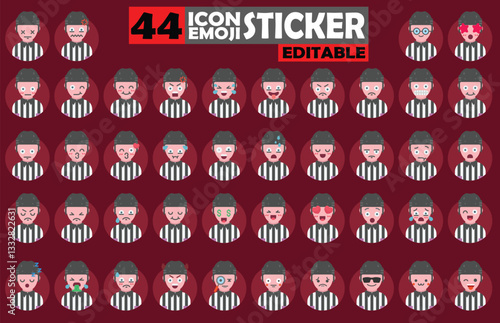 Diverse referee emoji collection with various facial expressions sticker icon